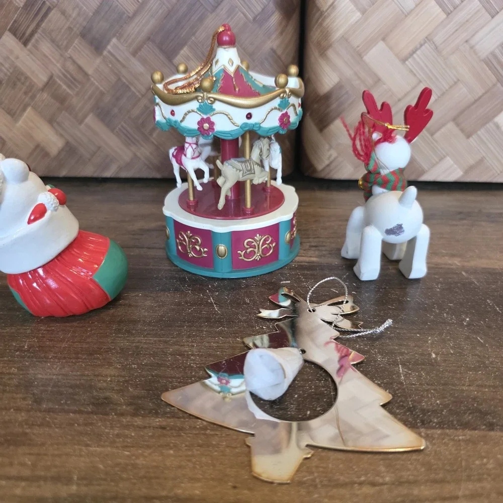 4‎ Avon Christmas Ornaments Festive Carousel Bear In Stocking Reindeer Tree